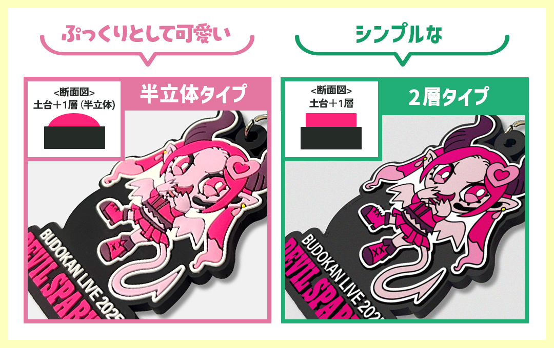 ラバーキーホルダーの半立体タイプと2層タイプの違い