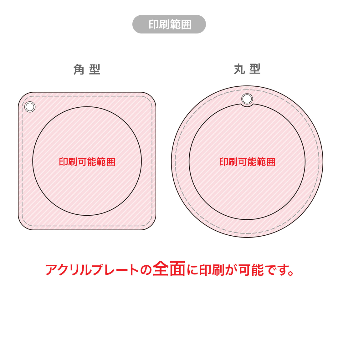 オリジナルアクリルスライドミラーの印刷可能エリア詳細図