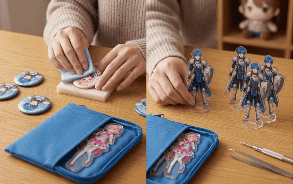 株式会社ケイオーの国内自社工場で制作された、高精細で透明感のあるアクリルスタンドの仕上がり