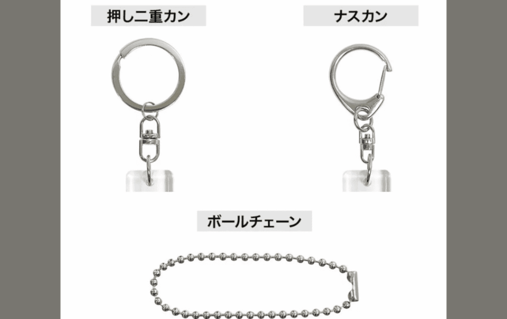 金具:金具にはさまざまな形状があります。それぞれの特徴に合わせて選びましょう。